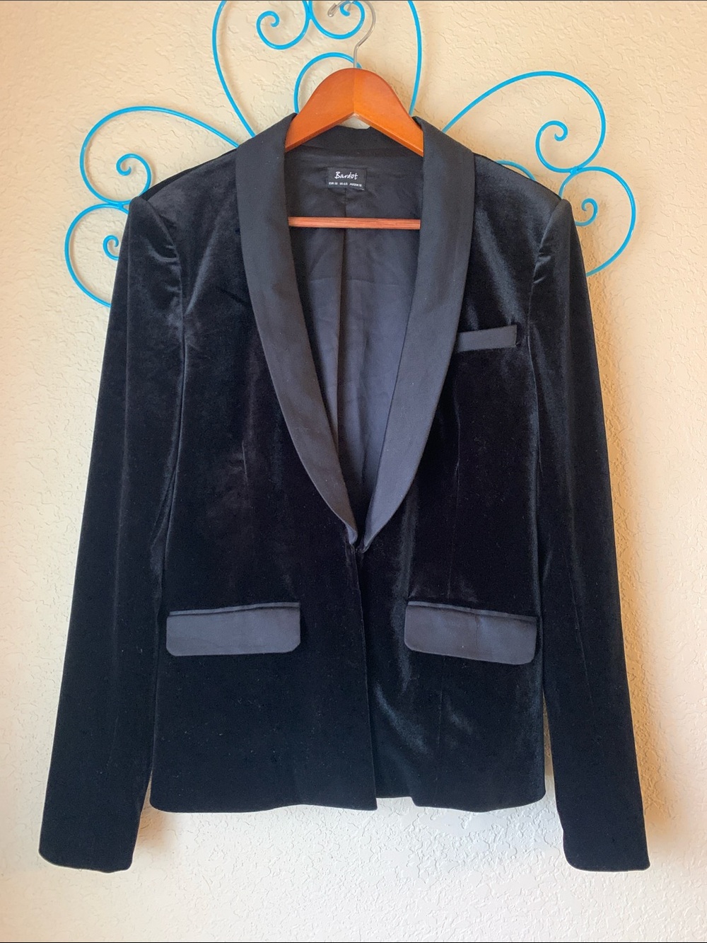 Bardot Black Velvet Shawl Lapel Blazer